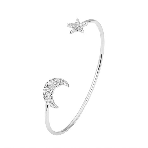 ⚜️[𝟯/$𝟭𝟴]⚜️Crystal Moon Star Silver Bangle New - Picture 2 of 5
